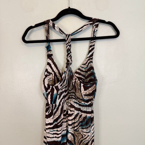 FCNY Maxi Dress Women S Brown Animal Print Sleeveless Empire Sundress Summer NWT - Picture 4 of 8